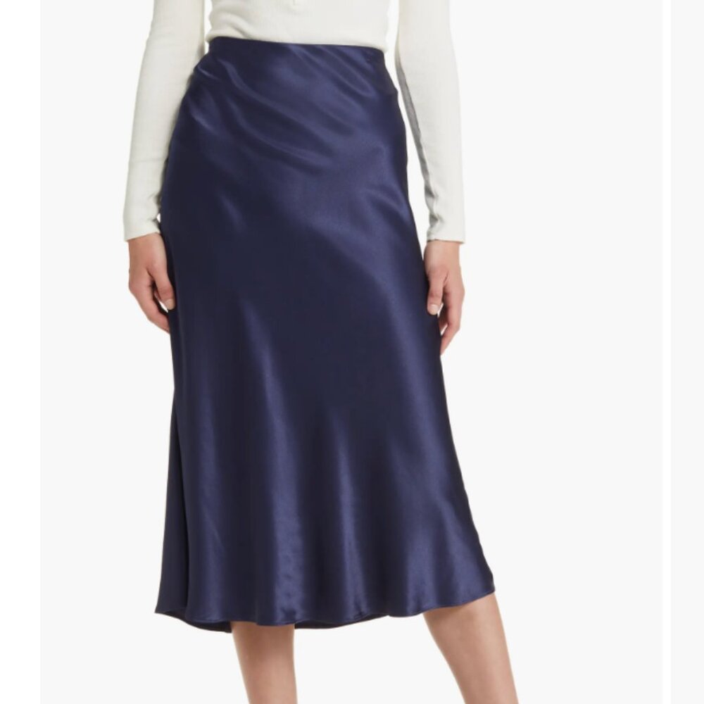 Rails Anya Navy Satin Midi Skirt